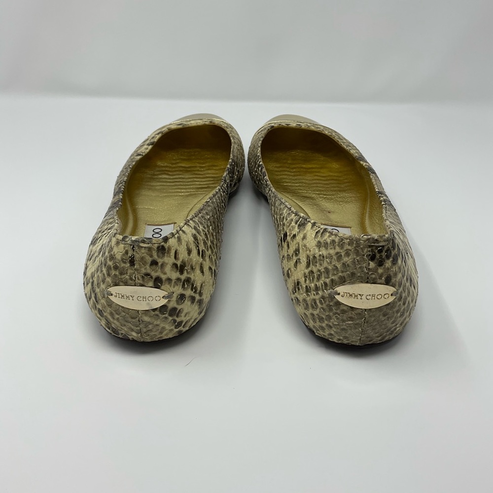 Jimmy Choo Gold Metallic Snake Print Flats - Picture 6 of 14